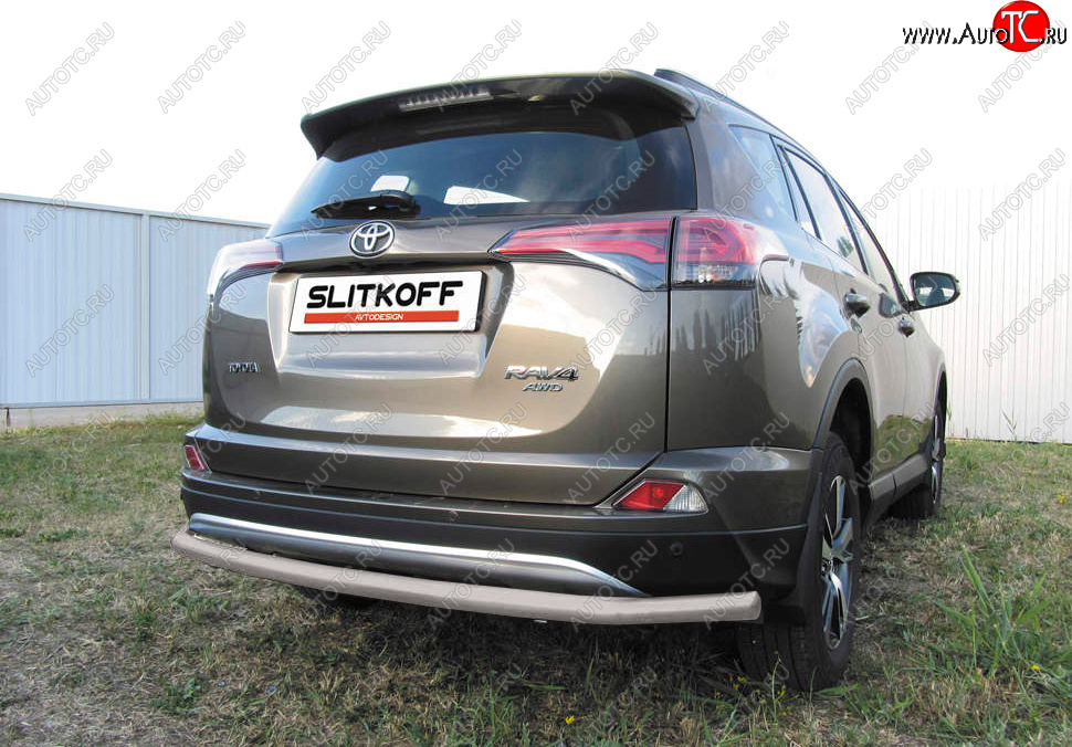 8 199 р. Защита заднего бампера Slitkoff (Ø57 мм, длинная)  Toyota RAV4  XA40 (2015-2019) 5 дв. рестайлинг (Сталь с полимерным покрытием в цвет: серебристый)  с доставкой в г. Владивосток