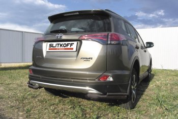 10 849 р. Защита заднего бампера Slitkoff (d57 и 42 мм, уголки) Toyota RAV4 XA40 5 дв. рестайлинг (2015-2019) (Нержавейка полированная)  с доставкой в г. Владивосток. Увеличить фотографию 2