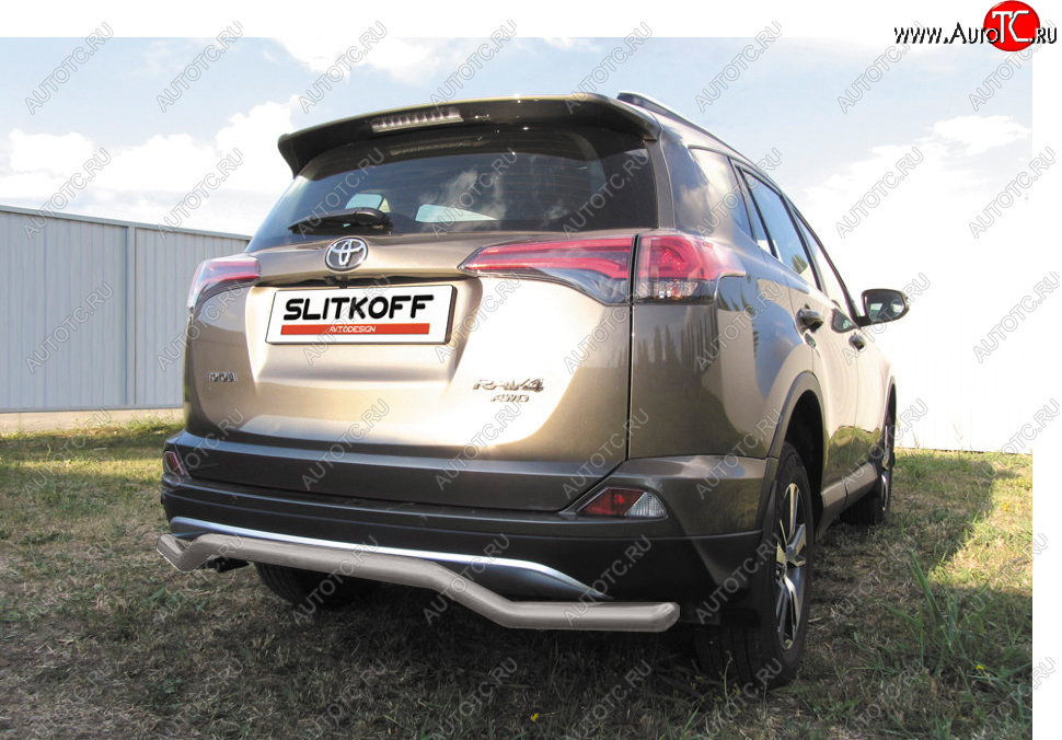 7 749 р. Защита заднего бампера Slitkoff (Ø57 мм, волна)  Toyota RAV4  XA40 (2015-2019) 5 дв. рестайлинг (Сталь с полимерным покрытием в цвет: серебристый)  с доставкой в г. Владивосток