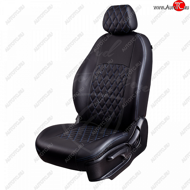 9 449 р. Чехлы для сидений Lord Autofashion Турин Ромб (экокожа)  Toyota RAV4  XA40 (2015-2019) 5 дв. рестайлинг (Черный, вставка черная, строчка синяя)  с доставкой в г. Владивосток