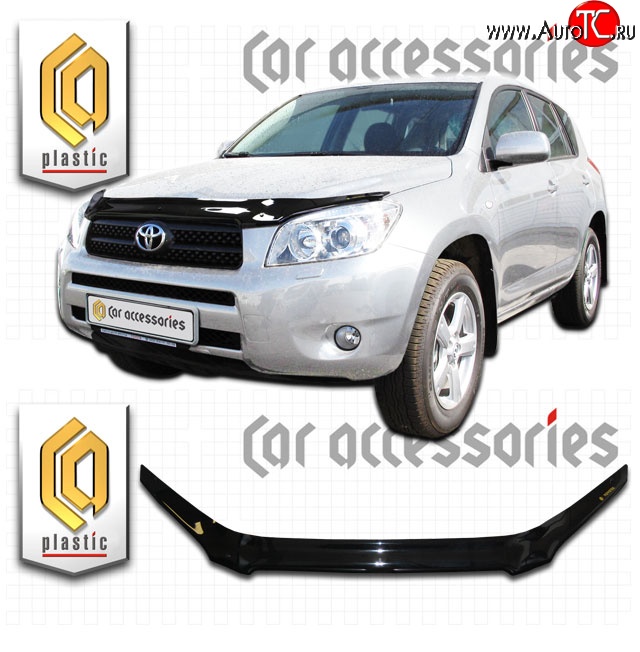 2 199 р. Дефлектор капота CA Plastic exclusive  Toyota RAV4  XA305 (2005-2009) 5 дв. дорестайлинг (Classic черный, Без надписи)  с доставкой в г. Владивосток