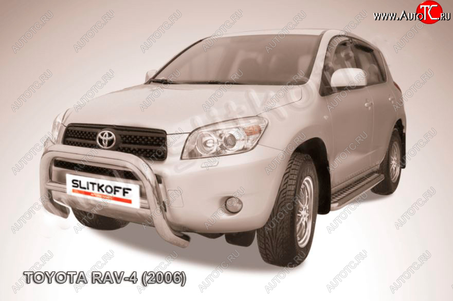 29 899 р. Защита переднего бампера Slitkoff (Ø76 мм, низкая)  Toyota RAV4  XA305 (2005-2009) 5 дв. дорестайлинг (Нержавейка полированная)  с доставкой в г. Владивосток