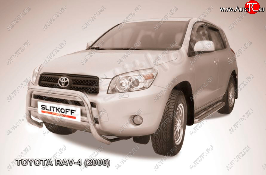 21 999 р. Защита переднего бампера Slitkoff (Ø57 мм, низкая)  Toyota RAV4  XA305 (2005-2009) 5 дв. дорестайлинг (Нержавейка полированная)  с доставкой в г. Владивосток