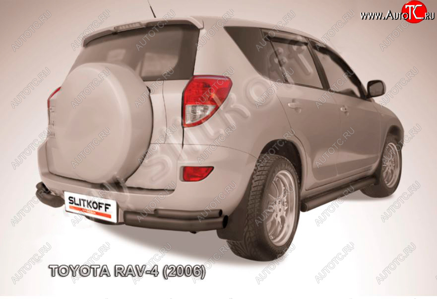 6 349 р. Защита заднего бампера Slitkoff (d57 мм, уголки)  Toyota RAV4  XA305 (2005-2009) 5 дв. дорестайлинг (Сталь с полимерным покрытием в цвет: черный)  с доставкой в г. Владивосток