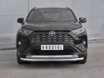 20 349 р. Защита переднего бампера (2 трубы Ø63 и 75х42 мм, нержавейка) Russtal Toyota RAV4 XA50 5 дв. дорестайлинг (2018-2024)  с доставкой в г. Владивосток. Увеличить фотографию 2