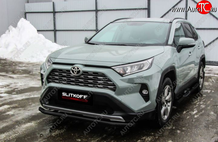 8 349 р. Защита переднего бампера Slitkoff (Ø57 мм)  Toyota RAV4  XA50 (2018-2024) 5 дв. дорестайлинг (Сталь с полимерным покрытием в цвет: черный)  с доставкой в г. Владивосток