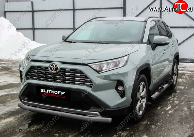 8 349 р. Защита переднего бампера Slitkoff (Ø57 мм)  Toyota RAV4  XA50 (2018-2024) 5 дв. дорестайлинг (Сталь с полимерным покрытием в цвет: серебристый)  с доставкой в г. Владивосток