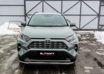 14 999 р. Защита переднего бампера Slitkoff (Ø57 и 42 мм)  Toyota RAV4  XA50 (2018-2024) 5 дв. дорестайлинг (Нержавейка)  с доставкой в г. Владивосток. Увеличить фотографию 2