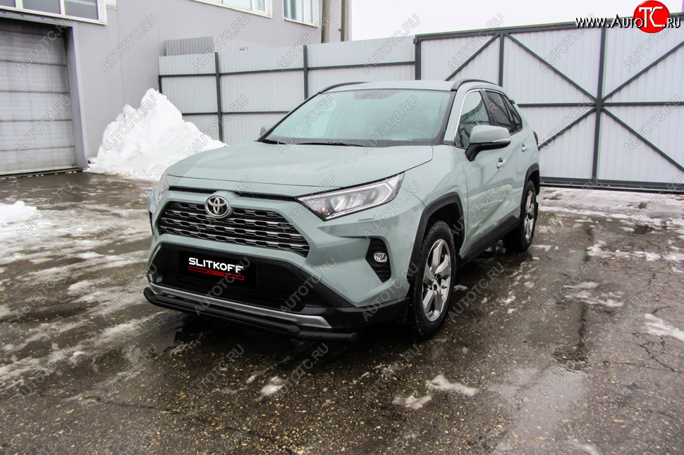 10 649 р. Защита переднего бампера Slitkoff (Ø57 и 42 мм) Toyota RAV4 XA50 5 дв. дорестайлинг (2018-2024) (Сталь с полимерным покрытием в цвет: черный)  с доставкой в г. Владивосток