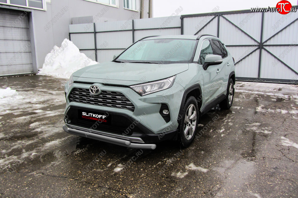 10 649 р. Защита переднего бампера Slitkoff (Ø57 и 42 мм)  Toyota RAV4  XA50 (2018-2024) 5 дв. дорестайлинг (Сталь с полимерным покрытием в цвет: серебристый)  с доставкой в г. Владивосток