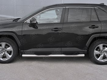 26 999 р. Защита порогов на SLITKOFF труба d76 с накладкой  Toyota RAV4  XA50 (2018-2024) 5 дв. дорестайлинг (защита порогов с закругленными торцами)  с доставкой в г. Владивосток. Увеличить фотографию 2