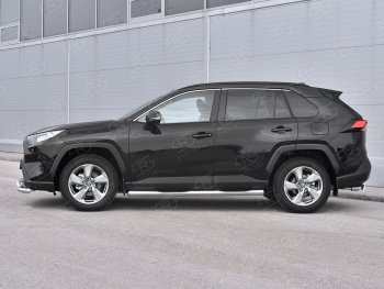 26 999 р. Защита порогов на SLITKOFF труба d76 с накладкой  Toyota RAV4  XA50 (2018-2024) 5 дв. дорестайлинг (защита порогов с закругленными торцами)  с доставкой в г. Владивосток. Увеличить фотографию 3