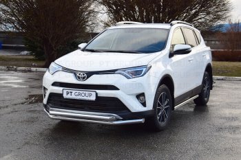 23 799 р. Защита переднего бампера двойная из труб d63/63 мм Petroil Tuning  Toyota RAV4  XA40 (2015-2019) 5 дв. рестайлинг (Нержавеющая полированная сталь)  с доставкой в г. Владивосток. Увеличить фотографию 2