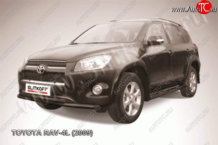 7 999 р. Защита переднего бампер Slitkoff Toyota RAV4 XA30 5 дв. удлиненный 1-ый рестайлинг (2009-2010) (Цвет: серебристый)  с доставкой в г. Владивосток