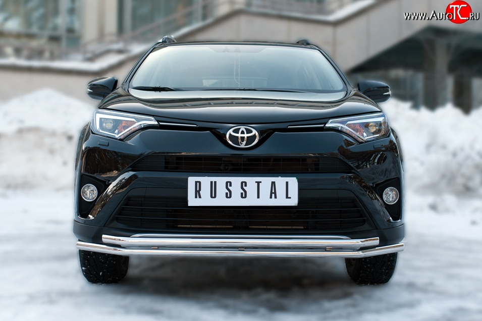 17 549 р. Защита переднего бампера (2 трубыØ42 мм, нержавейка) SLITKOFF  Toyota RAV4  XA40 (2015-2019) 5 дв. рестайлинг  с доставкой в г. Владивосток