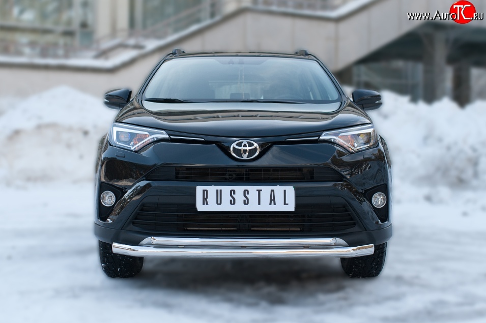 21 699 р. Защита переднего бампера (2 трубыØ63 и 42 мм, нержавейка) SLITKOFF Toyota RAV4 XA40 5 дв. рестайлинг (2015-2019)  с доставкой в г. Владивосток