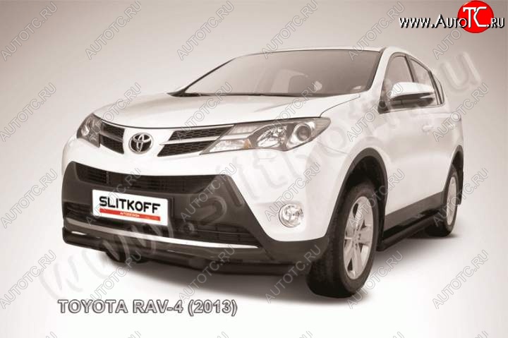 10 649 р. Защита переднего бампер Slitkoff Toyota RAV4 XA40 5 дв. дорестайлинг (2012-2015) (Цвет: серебристый)  с доставкой в г. Владивосток