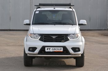 20 999 р. Защита переднего бампера двойная с углами из труб d63/51 мм Petroil Tuning  Уаз Патриот ( 23632,  3163 5-дв.) (2014-2016) 1 рестайлинг пикап, 1-ый рестайлинг (Нержавеющая полированная сталь)  с доставкой в г. Владивосток. Увеличить фотографию 3