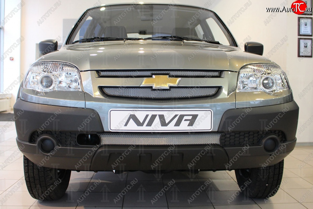 2 279 р. Защитная сетка на бампер Russtal (хром, 3 части)  Chevrolet Niva  2123 (2002-2008), Лада 2123 (Нива Шевроле) (2002-2008)  с доставкой в г. Владивосток