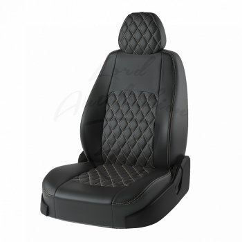 7 099 р. Чехлы для сидений (к-я Comfort) Lord Autofashion Турин Ромб (экокожа, 40/60)  Лада Гранта FL ( 2191,  2190,  2194,  2192) (2018-2025) лифтбэк рестайлинг, седан рестайлинг, универсал рестайлинг, хэтчбек рестайлинг (Чёрный, вставка чёрная, строчка бежевая)  с доставкой в г. Владивосток. Увеличить фотографию 1