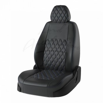 7 099 р. Чехлы для сидений (к-я Comfort) Lord Autofashion Турин Ромб (экокожа, 40/60)  Лада Гранта FL ( 2191,  2190,  2194,  2192) (2018-2025) лифтбэк рестайлинг, седан рестайлинг, универсал рестайлинг, хэтчбек рестайлинг (Чёрный, вставка чёрная, строчка синяя)  с доставкой в г. Владивосток. Увеличить фотографию 1