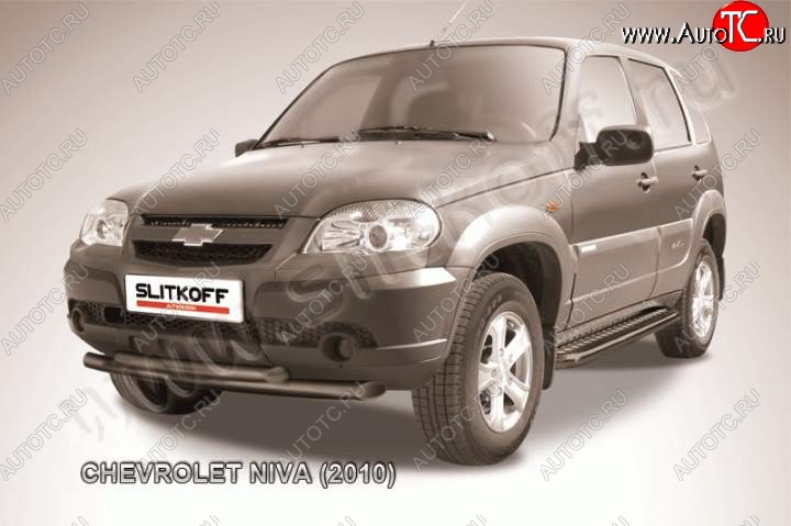 8 199 р. Защита переднего бампер Slitkoff (d57/57, черная)  Chevrolet Niva  2123 (2009-2020), Лада 2123 (Нива Шевроле) (2009-2021) (Цвет: серебристый)  с доставкой в г. Владивосток