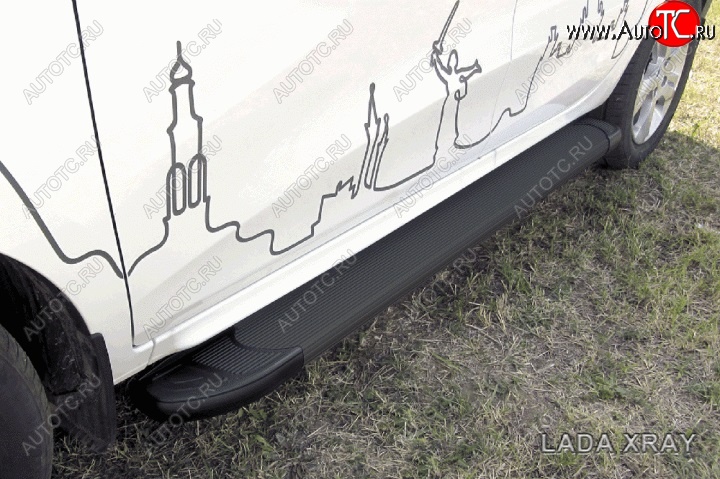 13 349 р. Алюминиевые пороги для ног Slitkoff (Optima) Лада XRAY (2016-2022) (Чёрные)  с доставкой в г. Владивосток
