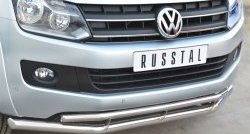 18 549 р. Защита переднего бампера (2 трубыØ63 и 42 мм, нержавейка) SLITKOFF  Volkswagen Amarok (2009-2016) дорестайлинг  с доставкой в г. Владивосток. Увеличить фотографию 2