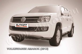 10 999 р. Защита переднего бампер Slitkoff  Volkswagen Amarok (2009-2016) дорестайлинг (Цвет: серебристый)  с доставкой в г. Владивосток. Увеличить фотографию 1