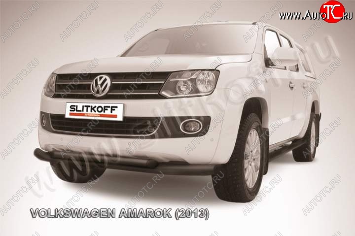 14 999 р. Защита переднего бампер Slitkoff  Volkswagen Amarok (2009-2016) дорестайлинг (Цвет: серебристый)  с доставкой в г. Владивосток