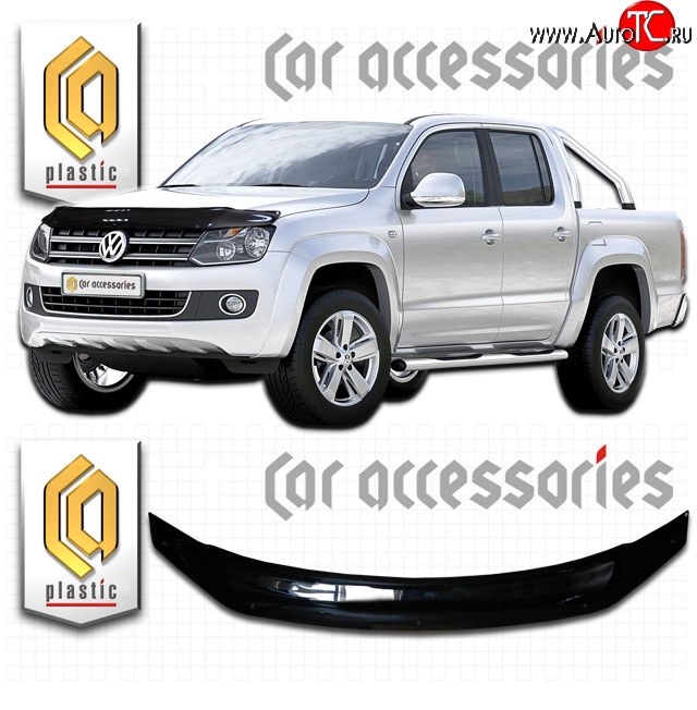 2 079 р. Дефлектор капота CA Plastic (черный)  Volkswagen Amarok (2009-2016) дорестайлинг (Classic черный, Без надписи)  с доставкой в г. Владивосток