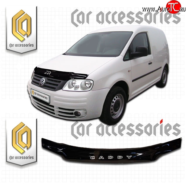 2 049 р. Дефлектор капота CA Plastic  Volkswagen Caddy  2K (2003-2010) дорестайлинг (Classic черный, Без надписи)  с доставкой в г. Владивосток