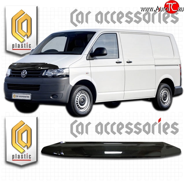 2 079 р. Дефлектор капота CA Plastic  Volkswagen Caravelle  T5 (2009-2015) рестайлинг (Classic черный, Без надписи)  с доставкой в г. Владивосток