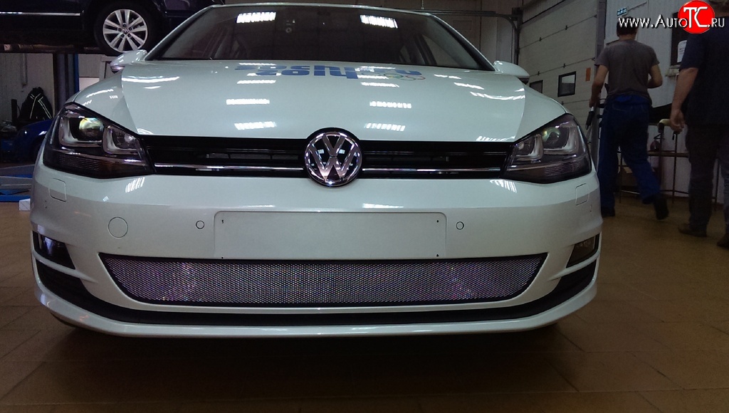 1 539 р. Сетка на бампер Russtal (хром)  Volkswagen Golf  7 (2012-2017) дорестайлинг, хэтчбэк 5 дв.  с доставкой в г. Владивосток