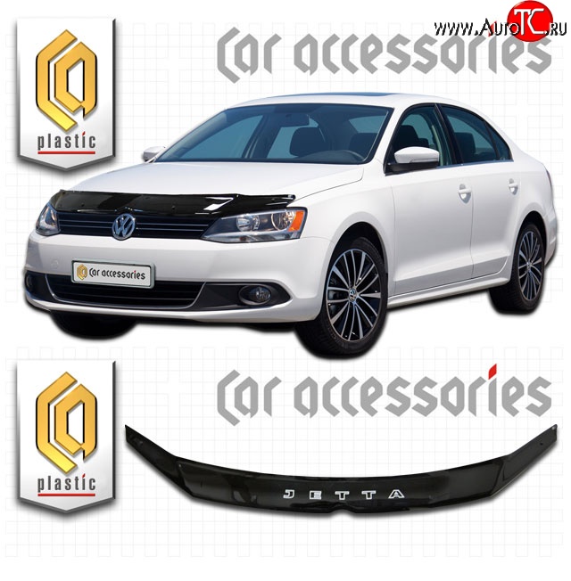 1 999 р. Дефлектор капота CA Plastic  Volkswagen Jetta  A6 (2011-2015) седан дорестайлинг (Classic черный, Без надписи)  с доставкой в г. Владивосток