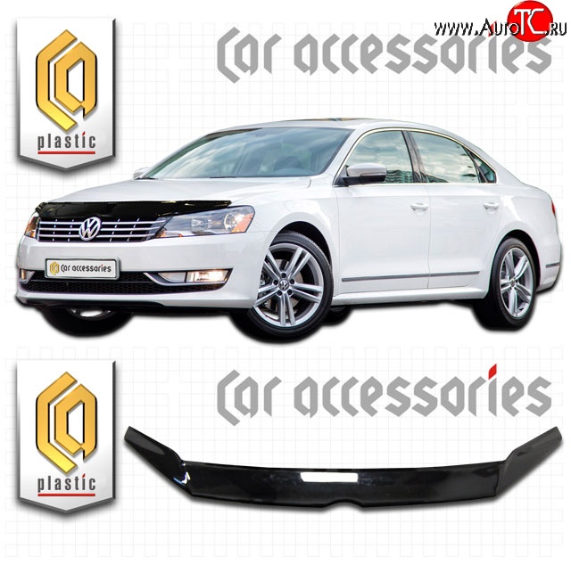 2 159 р. Дефлектор капота CA Plastic  Volkswagen Passat  B7 (2010-2015) седан, универсал (Classic черный, Без надписи)  с доставкой в г. Владивосток