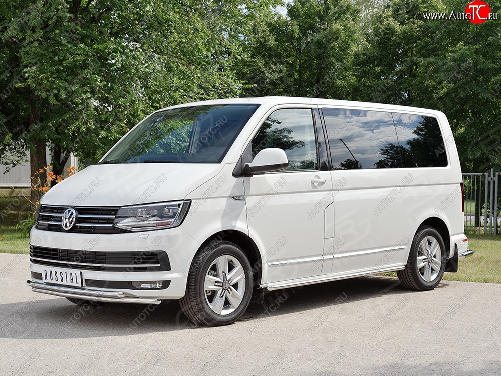 19 549 р. Защита переднего бампера (2 трубыØ42 мм, нержавейка) SLITKOFF  Volkswagen Caravelle  T6 - Transporter  T6  с доставкой в г. Владивосток