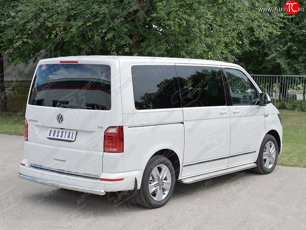 17 499 р. Защита заднего бампера (Ø63 мм, нержавейка, длинная база) SLITKOFF Volkswagen Caravelle T6 дорестайлинг (2015-2019)  с доставкой в г. Владивосток