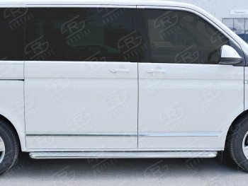 15 999 р. Левая широкая защита порогов с трубой диаметром 42 мм SLITKOFF Volkswagen Transporter T6 дорестайлинг (2015-2019)  с доставкой в г. Владивосток. Увеличить фотографию 2