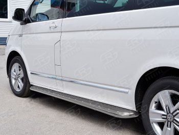 25 549 р. Правая защита порогов SLITKOFF из круглой трубы d63 мм v3 Volkswagen Transporter T6 дорестайлинг (2015-2019)  с доставкой в г. Владивосток. Увеличить фотографию 2