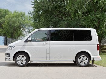 13 999 р. Правая защита порогов SLITKOFF из круглой трубы d63 мм v2 Volkswagen Transporter T6 дорестайлинг (2015-2019)  с доставкой в г. Владивосток. Увеличить фотографию 2