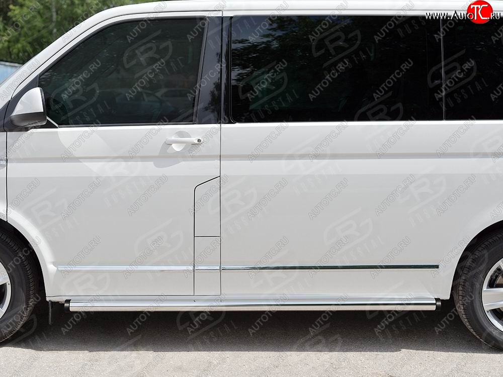 13 999 р. Правая защита порогов SLITKOFF из круглой трубы d63 мм v2 Volkswagen Transporter T6 дорестайлинг (2015-2019)  с доставкой в г. Владивосток