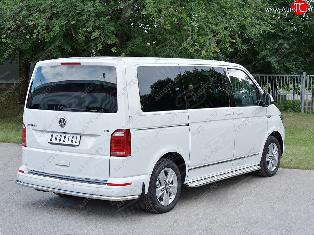 17 999 р. Защита заднего бампера (Ø42 мм, нержавейка, короткая база) SLITKOFF Volkswagen Transporter T6 дорестайлинг (2015-2019)  с доставкой в г. Владивосток