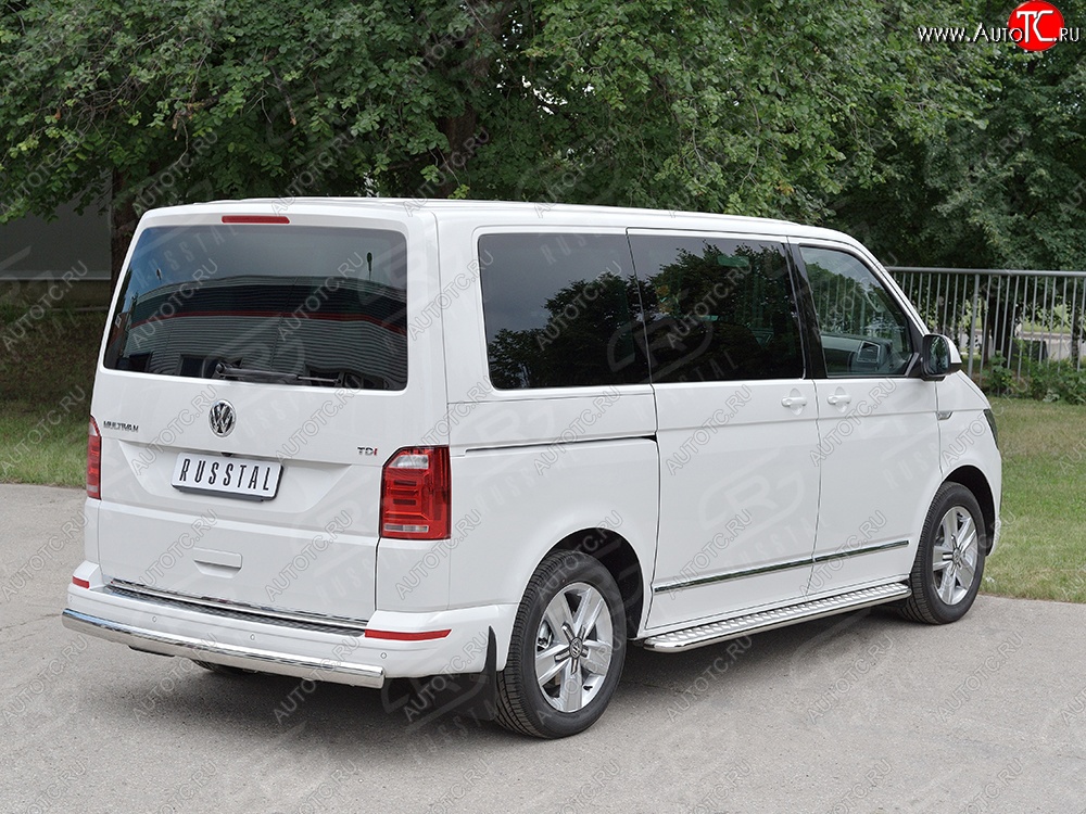 16 699 р. Защита заднего бампера (Ø75x42 мм, нержавейка, короткая база) Russtal Volkswagen Transporter T6 дорестайлинг (2015-2019)  с доставкой в г. Владивосток