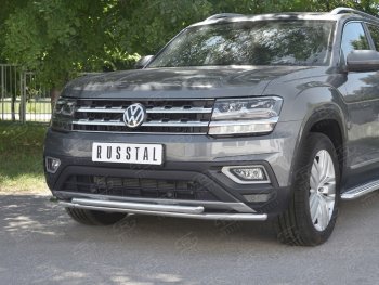 21 749 р. Защита переднего бампера (2 трубы Ø42 мм, нержавейка) SLITKOFF Volkswagen Teramont CA1 дорестайлинг (2016-2020)  с доставкой в г. Владивосток. Увеличить фотографию 4