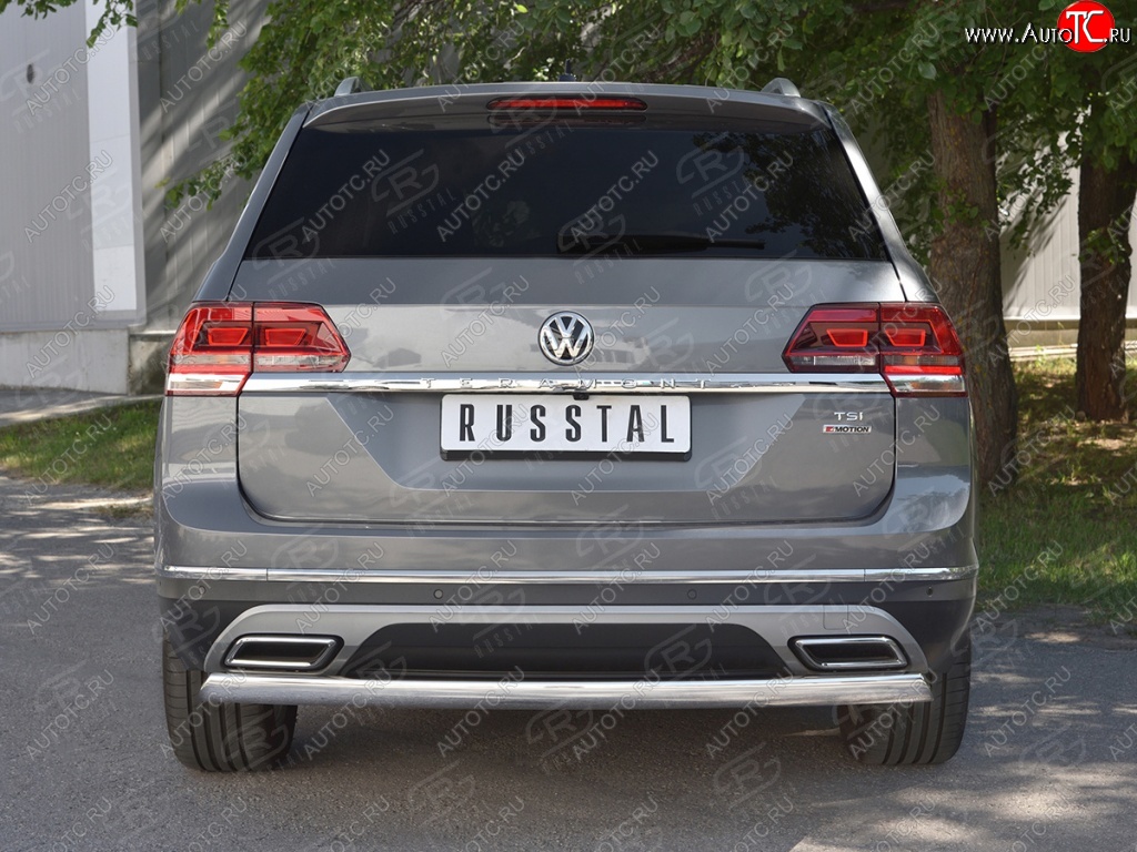 10 649 р. Защита заднего бампера (Ø75х42 мм, нержавейка) Russtal Volkswagen Teramont CA1 дорестайлинг (2016-2020)  с доставкой в г. Владивосток