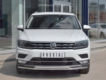 17 399 р. Защита переднего бампера (2 трубы Ø42 мм, нержавейка, NOT OFF ROAD) SLITKOFF  Volkswagen Tiguan  Mk2 (2016-2020) дорестайлинг  с доставкой в г. Владивосток. Увеличить фотографию 2