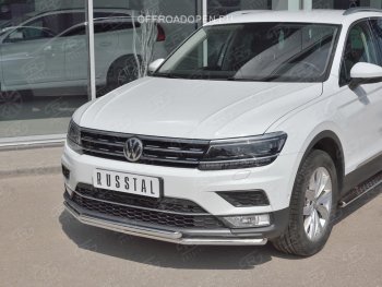 17 399 р. Защита переднего бампера (2 трубы Ø42 мм, нержавейка, NOT OFF ROAD) SLITKOFF  Volkswagen Tiguan  Mk2 (2016-2020) дорестайлинг  с доставкой в г. Владивосток. Увеличить фотографию 3