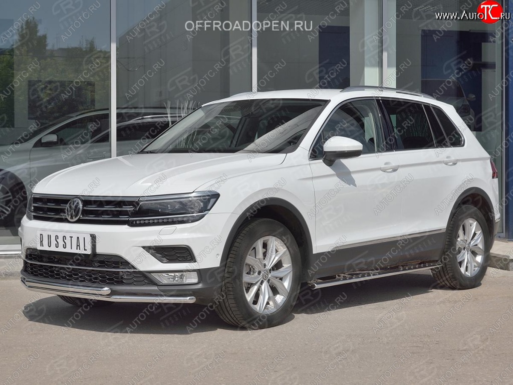 17 399 р. Защита переднего бампера (2 трубы Ø42 мм, нержавейка, NOT OFF ROAD) SLITKOFF  Volkswagen Tiguan  Mk2 (2016-2020) дорестайлинг  с доставкой в г. Владивосток