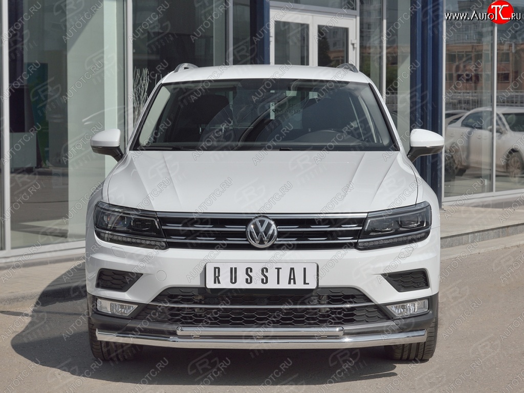 20 849 р. Защита переднего бампера (2 трубы Ø63 и 75х42 мм, нержавейка) Russtal Volkswagen Tiguan Mk2 дорестайлинг (2016-2020)  с доставкой в г. Владивосток